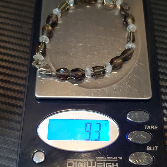 7 Inch 925 Sterling Silver Smoky Quartz And Moonstones Bracelet - Picture 7 of 7